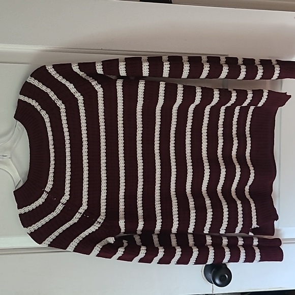 SO Burgundy and White Striped Knit Sweater - Picture 2 of 2